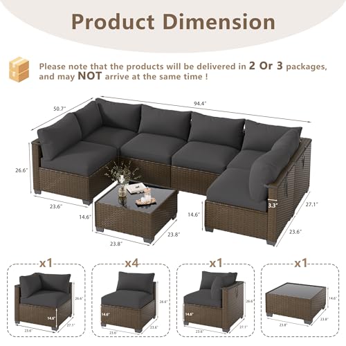 LOUVIXA 7 Piece Outdoor Patio Furniture Set, Outdoor Sectional Sofa, Wicker Rattan Patio Furniture, Patio Conversation Set with Coffee Table & Cushions