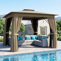 Outsunny 10' x 10' Outdoor Patio Gazebo, Heavy Duty Gazebo Canopy Shelter with Double Roof, Curtains, Netting, Steel Frame, UPF30+ Protection, Ceiling Hook for Lawn, Backyard, Deck, Khaki