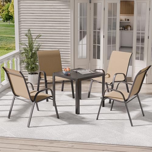 Redpick Patio Chairs Set of 4, Outdoor Dining Chairs Stackable for All Weather, Breathable Metal Modern Outside Furniture Chair for Pool Side, Garden, Backyard Deck, Brown