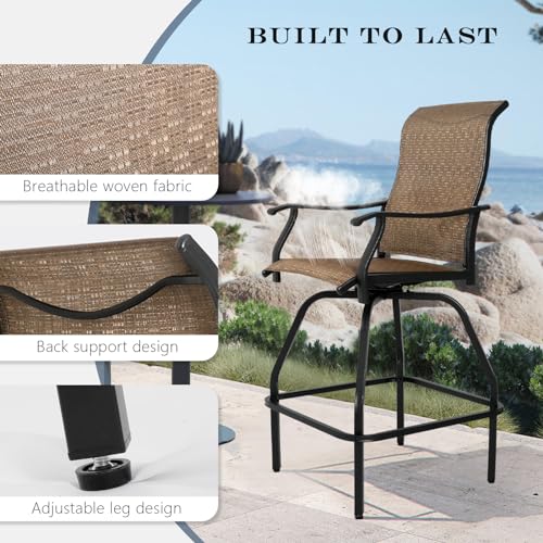 LEVELEVE Patio Bar Set 2pcs Swivel Bar Stools Outdoor Bistro Textilene Furniture Stability All-Weather Set (2, Dark Brown Fabric)