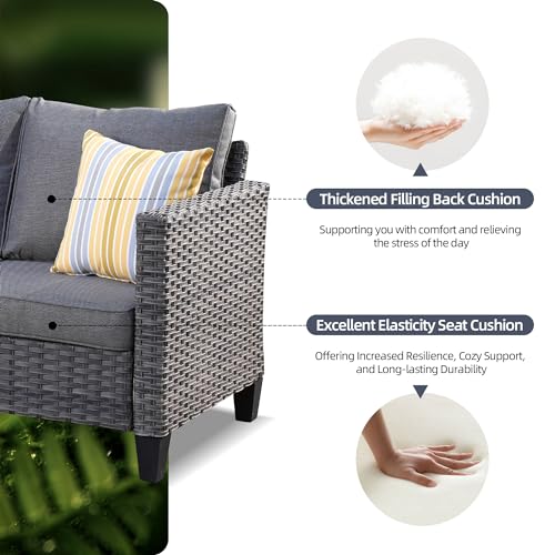 HOOOWOOO Wicker Patio Furniture Sets 6 Pieces Patio Conversation Sets Weather Resistant Outdoor Sofa Seating Set with Swivel Rocking Chairs Tilt Back Grey for 5 Persons Outside Yard,Dark Grey