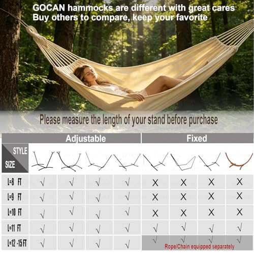 Double Hammock 500 lbs Load Capacity, Polyester Cotton Hammock, Suitable for Patio Porch, Garden and Backyard Relaxation, Indoor & Outdoor Use (Beige)