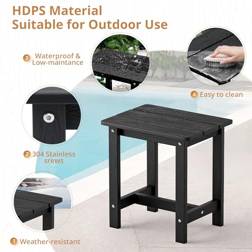 LUE BONA Outdoor Side Table Set of 2, HDPS Small Outdoor Table, Adirondack Side Table, Outside End Table for Patio, Porch, Deck, Pool, Weather Resistant/Easy Maintenance/Indoor or Outside Use, Black