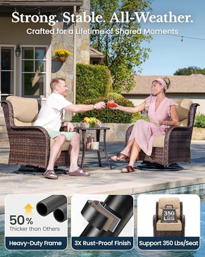 HILLGA 5-Piece Luxury Patio Furniture Set with 6" Thick Cushions, Weather-Resistant Wicker High Back Swivel Rocker Chairs, Senior-Friendly Conversation Set for Small Porch, Deck and Sunroom, Beige(V2)