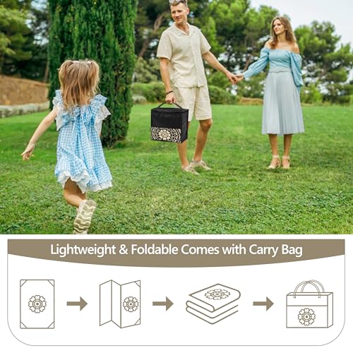 Round Outdoor Rugs for Patios, 6Ft Waterproof Reversible Plastic Straw Mat with Carry Bags, Boho Lightweight Outdoor Carpet Portable Round Floor Mat for Patio Camping Picnic Backyard RV,Black Camel