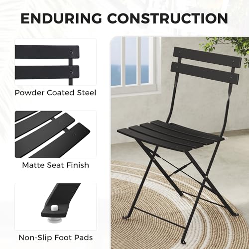 Grand patio 3-Piece Folding Bistro Set, 2 Chairs and 1 Table, Weather-Resistant Outdoor/Indoor Conversation Set for Patio, Yard, Garden-Black