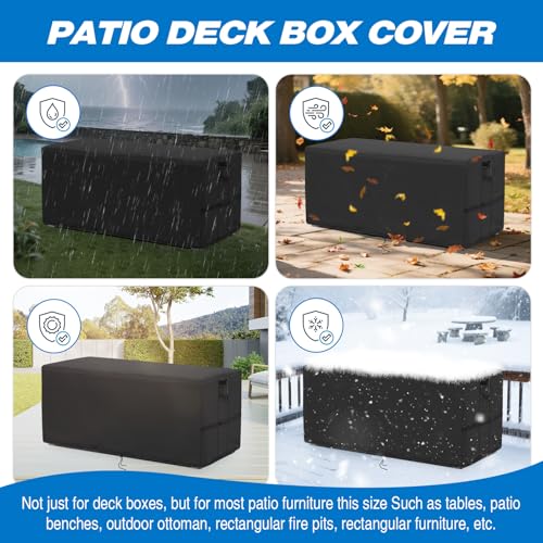 Kingling Deck Box Cover, Outdoor Storage Box Cover for Keter 165 Gallon Deck Box, Waterproof Outside Storage Bench Deck Boxes Covers Black (62" L x 30" W x 28" H inch)