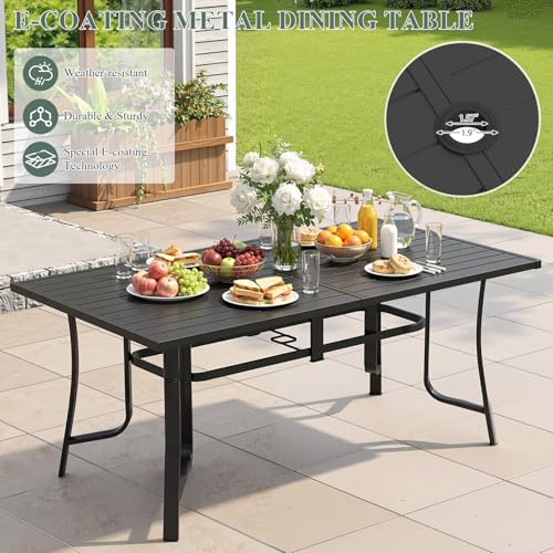 DSNAPE 7 Pieces Patio Table and Chairs Set, 63" Metal Dining Table with Umbrella Hole & 6 Textilene Fixed Chairs, Dining Table Set for 6, Outdoor Furniture for Porch Deck Backyard Balcony, Grey