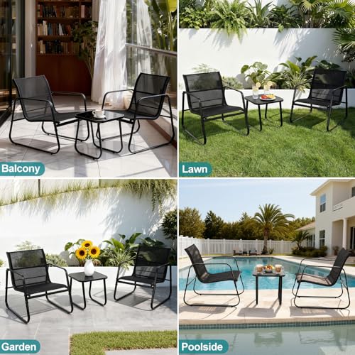 DUMOS 3 Piece Patio Furniture Set，Outdoor Patio Furniture Set with Table and Chairs, Patio Sectional Bistro Sets for Lawn, Garden, Balcony, Poolside Blake