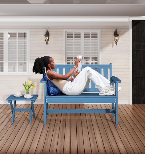 SERWALL Outdoor Bench, HDPE Outdoor Benches Weatherproof, 2-Person Garden Bench with 660 lbs Weight Capacity, Patio Benches for Outdoors, Garden, Porch, Backyard and Park, Navy Blue