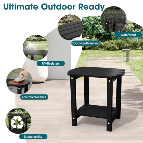 THOEOE Adirondack Outdoor Side Table, 2-Tier Sturdy Patio End Table Weather Resistant, Morden Side Table for Patio, Pool, Porch, Black