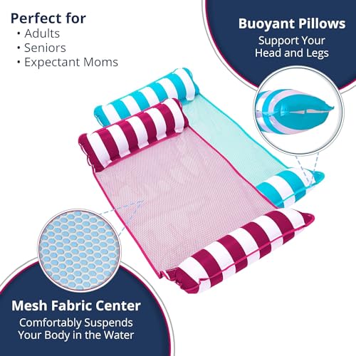 Aqua Monterey Hammock Pool Float - Three Pack - Two Light Blue & One Burgundy/White Stripe, 3-Pack