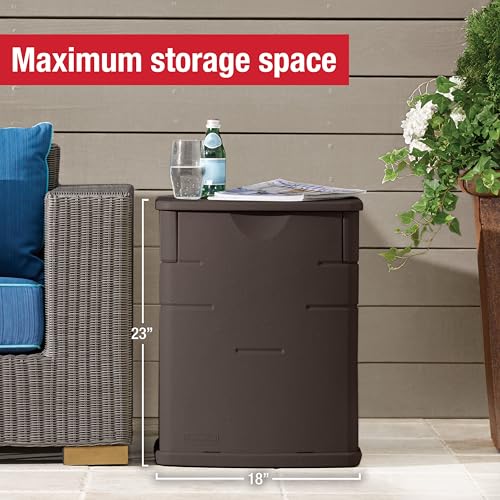 Rubbermaid Small Resin Outdoor Storage Deck Box (19 Gal) Weather Resistant Brown Deck Organization for Home/Small Garden Tools/Grilling Accessories/Pool Supplies