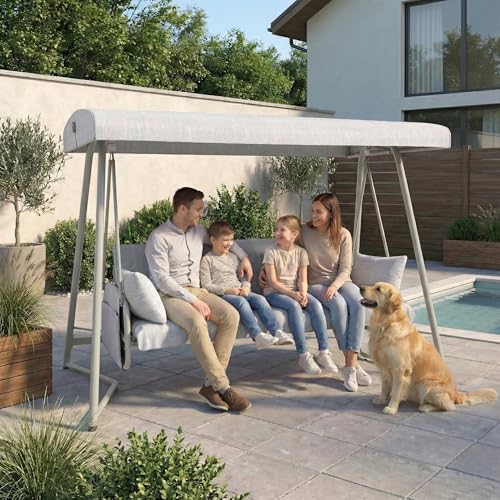 LUTINLIX 3-4 Person Oversized Outdoor Porch Swing with Adjustable Backrest Canopy,2-in-1 Swing Bed 800 lbs Capacity,Patio Swing with Removable Cushions for Yard Garden Poolside Balcony