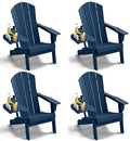 Adirondack Chair Set of 4, HDPE Folding Adirondack Chair with Multifunctional Cup Holder, Weather Resistant Fire Pit Chair for porches, patios, poolsides, Decks.