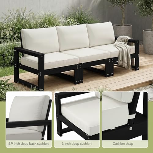 Polyhouz Patio Furniture Set, 7-Piece Outdoor Furniture with Cushions, L Shaped Outdoor Couch Sets 6 Seats, HDPE Patio Sectional Sofas for Porch, Backyard, Deck, Black