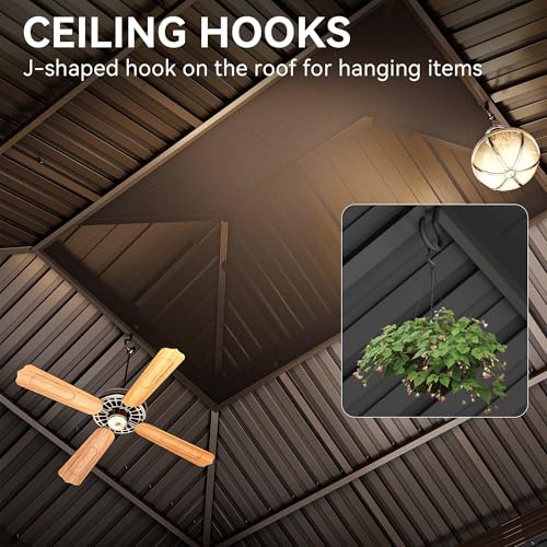 YITAHOME 12x14ft Hardtop Gazebo with Nettings and Curtains, Heavy Duty Double Roof Galvanized Steel Outdoor Combined of Vertical Stripes Roof for Patio, Backyard, Deck, Lawns, Gray