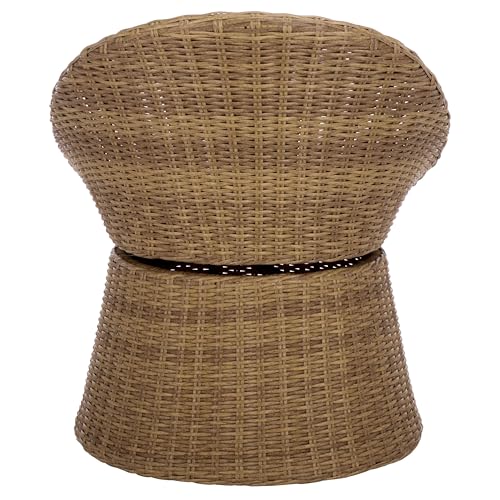 SAFAVIEH Outdoor Patio Furniture Collection – Drew Natural Rattan Swivel Barrel Chair with Taupe Cushion (PAT7543A)