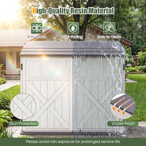 Tangkula Large Outdoor Storage Cabinet, 20 Cu.Ft Horizontal Resin Storage Shed with Adjustable Shelf & Lockable Doors, Weatherproof Patio Storage Box for Gardening Tools Cushions (White)