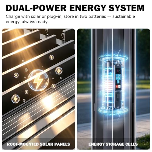 MELLCOM Motorized Louvered Pergola 12x20, Solar & Electric Powered with LED Lights and 6 Side Screens, Aluminum Adjustable Louvered Roof, Weatherproof Outdoor Shelter