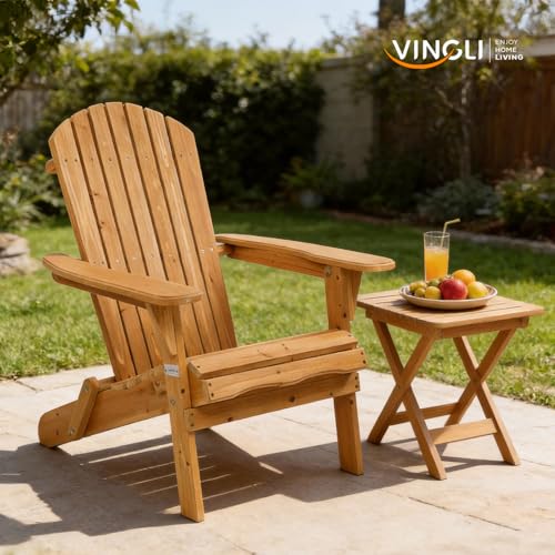VINGLI Folding Adirondack Chairs Set of 4, Wood Adirondack Chair for Outdoor, Foldable Fire Pit Chairs for Patio, BBQ, Porch, Yard, Pool
