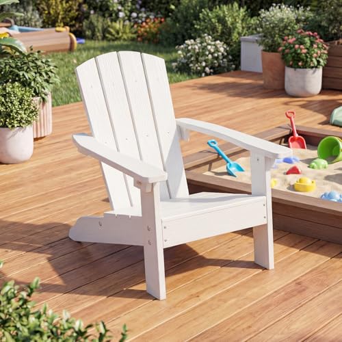 Giantex Kids Adirondack Chair, All-Weather HIPS Children's Outdoor Chair w/Ergonomic Design, Toddler Lawn Chairs for Age 3-8, Kids Beach Chair for Garden Patio Backyard (2,White)