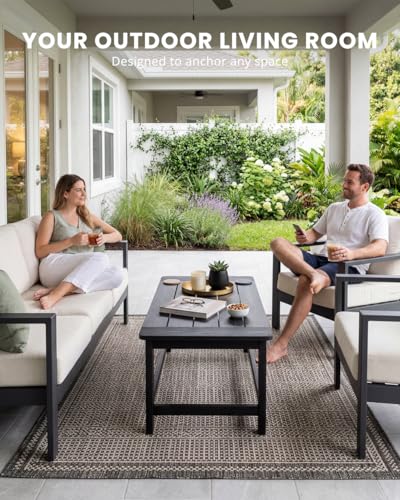 TinFrey Outdoor Coffee Table for Patio, 35 Inch Rectangle Patio Coffee Table, Black All-Weather Poly Lumber Balcony Table, 250 lb Capacity Small Patio Table for Deck Garden Porch Poolside
