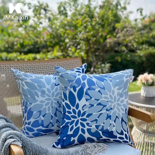 JMKaixin Set of 2 Waterproof Outdoor Throw Pillows with Inserts – 18x18 Inch Square Pillows for Patio Furniture, Garden Chairs, Couch, or Bench – Indoor/Outdoor Decorative Use