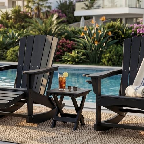 Polyhouz Folding Outdoor Side Table,Small HDPE Patio Table,All-Weather Compact Portable End Table for Patio,Porch,Pool,Black,11.8" D x 15.7" W x 15.7" H