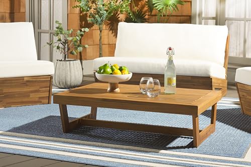 SAFAVIEH Outdoor - Lynn Coffee Table - Natural - Solid Wood - Modern Slatted Design - Ideal for Patio, Deck, Porch, Backyard, 39.4" W x 24.4" D x 11.2" H (PAT7330A)