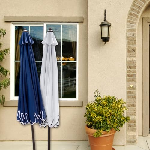 Funsite 9Ft Elegant Valance Patio Umbrella, Outdoor Umbrellas for Patio with Tilt and Crank Systerm, Table Umbrella for Outdoors, Poolside,Beach, Backyard, White