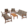 Christopher Knight Home Hamptom Outdoor 5 Piece Acacia Wood and Wicker Sofa Conversation Set, Gray