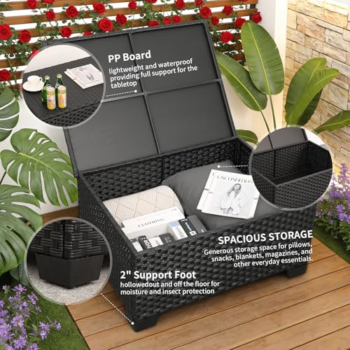 Rattaner 5-Piece Patio Furniture Sofa Set Outdoor Wicker Sectional Couch with Storage Table Non-Slip Cushions Furniture Covers, Grey