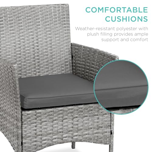 Best Choice Products 3-Piece Outdoor Wicker Conversation Bistro Set, Space Saving Patio Furniture for Garden w/Side Table - Gray/Gray