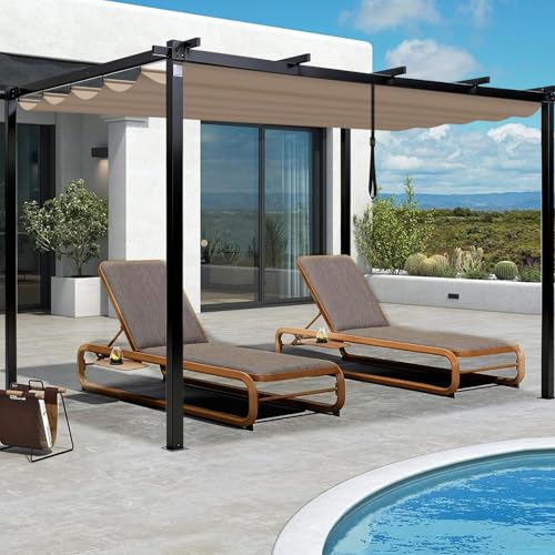 10' X 10' Pergola Shade Cover for Outdoor Retractable Durable Fabric Canopy Replacement Top Only, Sun Shade for Outside (Beige)