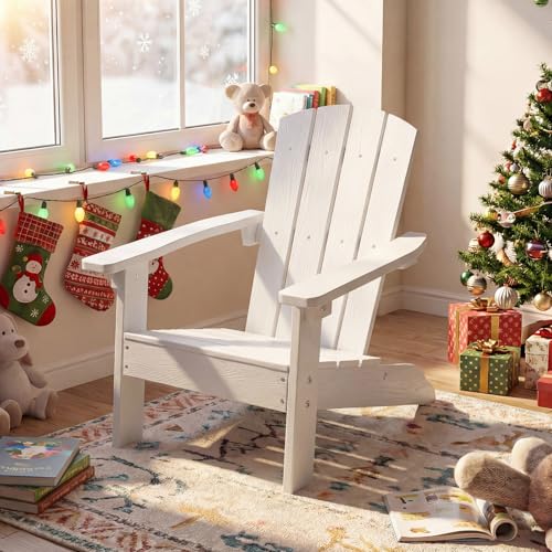 Giantex Kids Adirondack Chair, All-Weather HIPS Children's Outdoor Chair w/Ergonomic Design, Toddler Lawn Chairs for Age 3-8, Kids Beach Chair for Garden Patio Backyard (2,White)