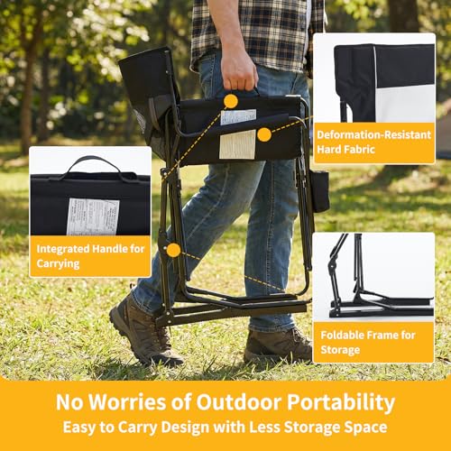HAPPYMONT Folding Rocking Chair for Adults - Outdoor Camping and Lawn Chair with Breathable Mesh, Detachable Waterproof Armrests and Cup Holder – Portable Travel Seat, Black
