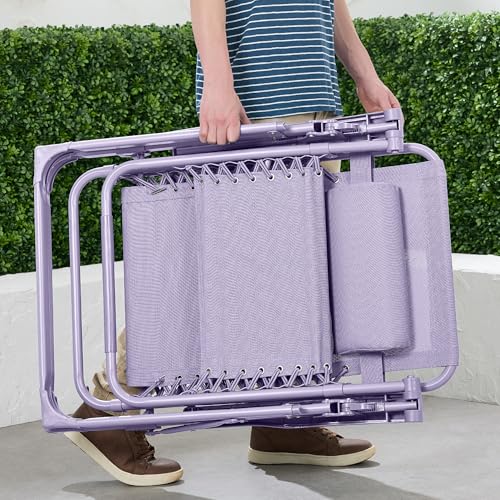 Best Choice Products Adjustable Zero Gravity Chair, Monochromatic Color Folding Patio Recliner w/Side Tray, Headrest - Lavender