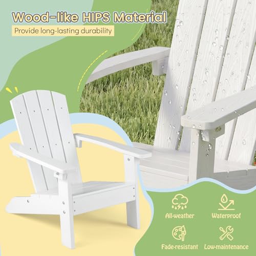 Giantex Kids Adirondack Chair, All-Weather HIPS Children's Outdoor Chair w/Ergonomic Design, Toddler Lawn Chairs for Age 3-8, Kids Beach Chair for Garden Patio Backyard (2,White)