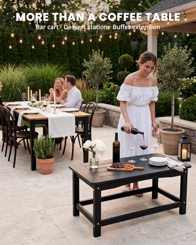 TinFrey Outdoor Coffee Table for Patio, 35 Inch Rectangle Patio Coffee Table, Black All-Weather Poly Lumber Balcony Table, 250 lb Capacity Small Patio Table for Deck Garden Porch Poolside