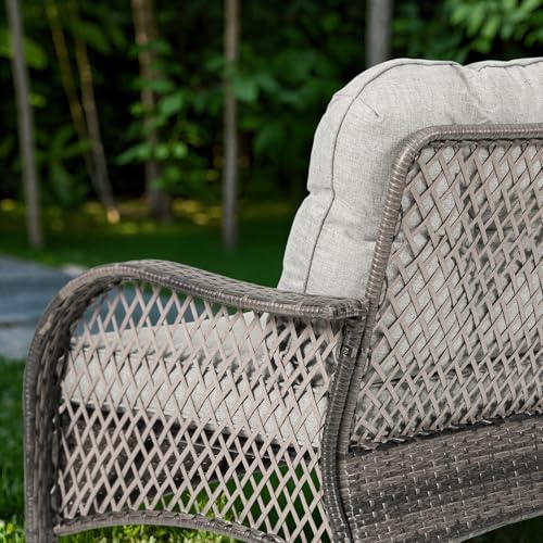 Magshion Outdoor Patio Loveseat Set, 2 Seat Sofa Furniture Set with Soft Cushions and SideTable, All-Weather Rattan Conversation Couch for Backyard, Balcony, and Deck, Grey