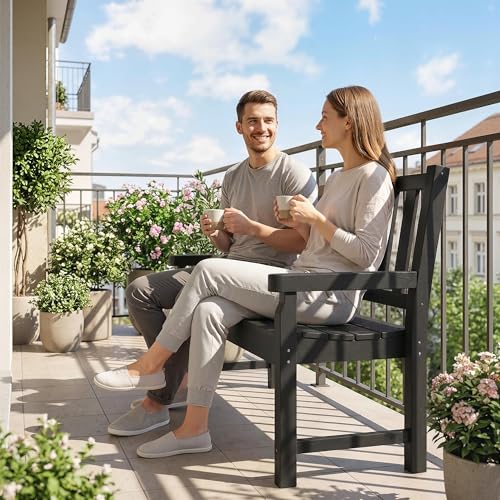 Outsunny Outdoor Bench, 49" All-Weather HDPE Garden Bench, 2-Person Patio Loveseat with 528 lbs Capacity, Curved Seat for Backyard, Park, Porch, Lawn, Park, Black