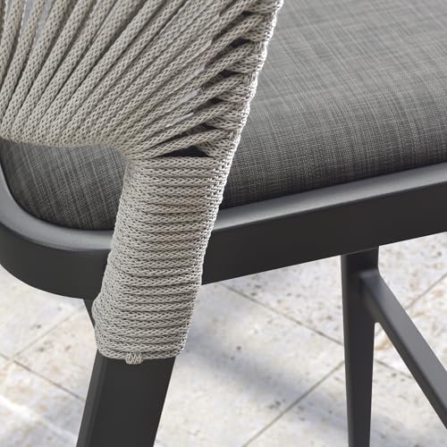 PURPLE LEAF Counter Height Bar Stool Set of 2 Modern Aluminum Rattan Wicker Outdoor Barstools with Backrest and Cushion for Kitchen Lawn Pool Bar Chairs Dark Grey