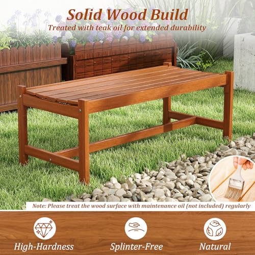 Tangkula Outdoor Wood Bench Backless, Solid Hardwood Patio Dining Bench with Teak Oil Finish & Curved Seat, Farmhouse Wooden Slat Bench for Porch, Garden, Entryway, Poolside, Backyard (1)