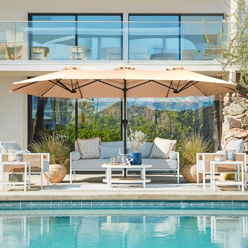 SUPERJARE 13FT Outdoor Umbrella for Patio, Double sided Pool Umbrellas with Fade Resistant Canopy, Large Table Umbrella for Deck, Market, Backyard - Beige(No Base)