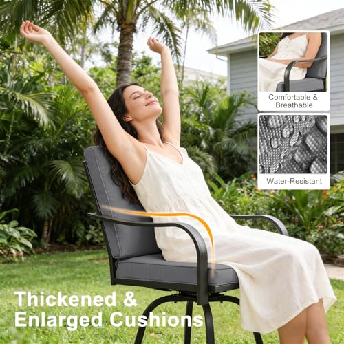 STRPRETTY BASIC Outdoor Swivel Bar Stools Set of 4, Patio Bar Height Swivel Stools with Cushions for Garden Balcony Backyard, Grey