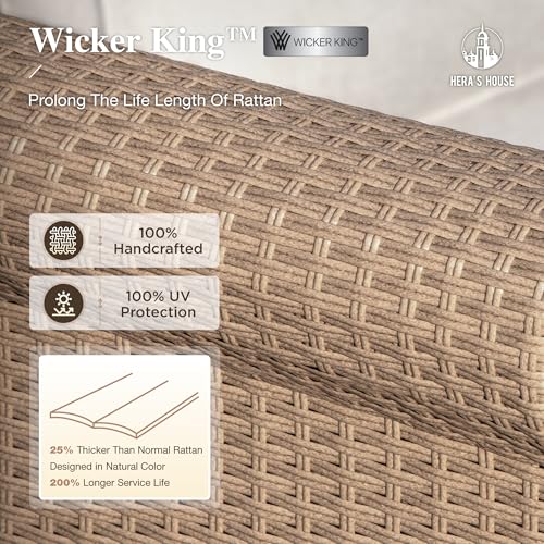 HERA'S HOUSE 6-Piece Patio Furniture Set, All Weather 7 Seats Outdoor Wicker Sofa with Ottomans, Rattan Patio Conversation Set with 5.5" Cushions and 44" Coffee Table, Beige