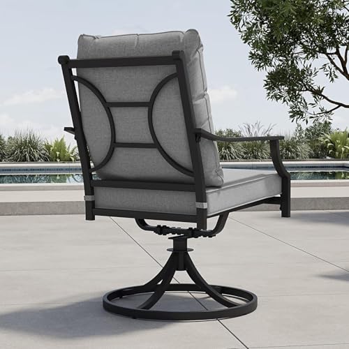Grand patio 5-Piece Patio Dining Set for 4, E-Coated Outdoor Dining Set Swivel Patio Dining Chairs with Olefin Cushions & 1 Black Square Faux Woodgrain Dining Table with 1.5”Market Umbrella Hole