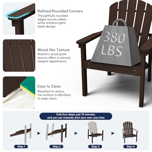 nevilywood Compact Stackable Adirondack Chairs Set of 4, 26.3" Wide HDPE Outdoor Patio Chairs - Durable, Space-Saving Design for Porch, Lawn or Garden, Coffee