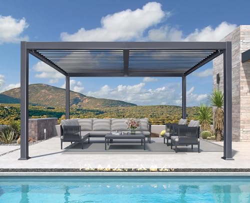 PURPLE LEAF Louvered Pergola 10' x 14' Aluminum Outdoor Pergola with Adjustable Louvers Roof and Integrated Drainage System 70 Mph High Wind Resistant Small Pergolas for Patio Deck Porch Yard